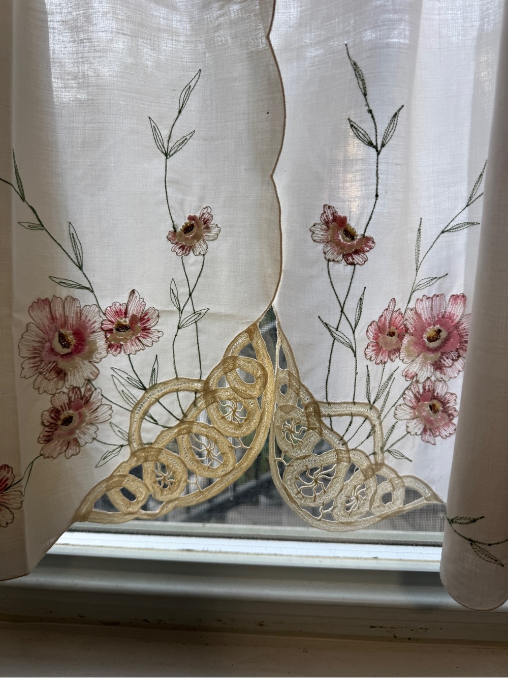 4 Embroidered Floral Scalloped Curtain Panels